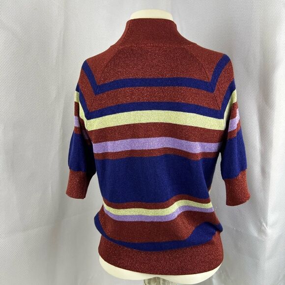 Zara Womens Striped Turtleneck Short Sleeve Knit Shirt Top Red Multi Size Medium - Picture 7 of 9